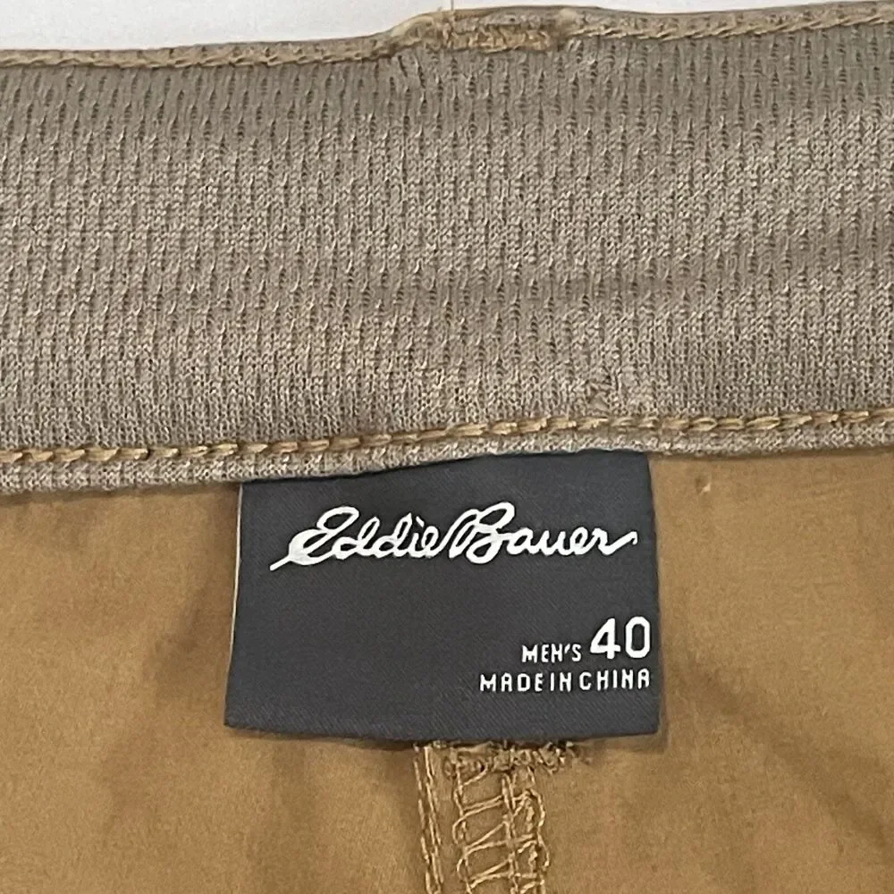 Eddie Bauer Flat Front Nylon Shorts Men's Size 40 Brown 10 Inch Inseam Logo